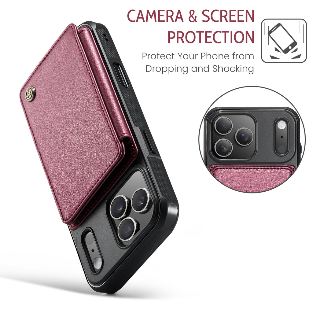 CASEME For iPhone 18 Pro / 17 Pro Case with RFID Blocking 5 Card Slots  C22 Leather Back Cover