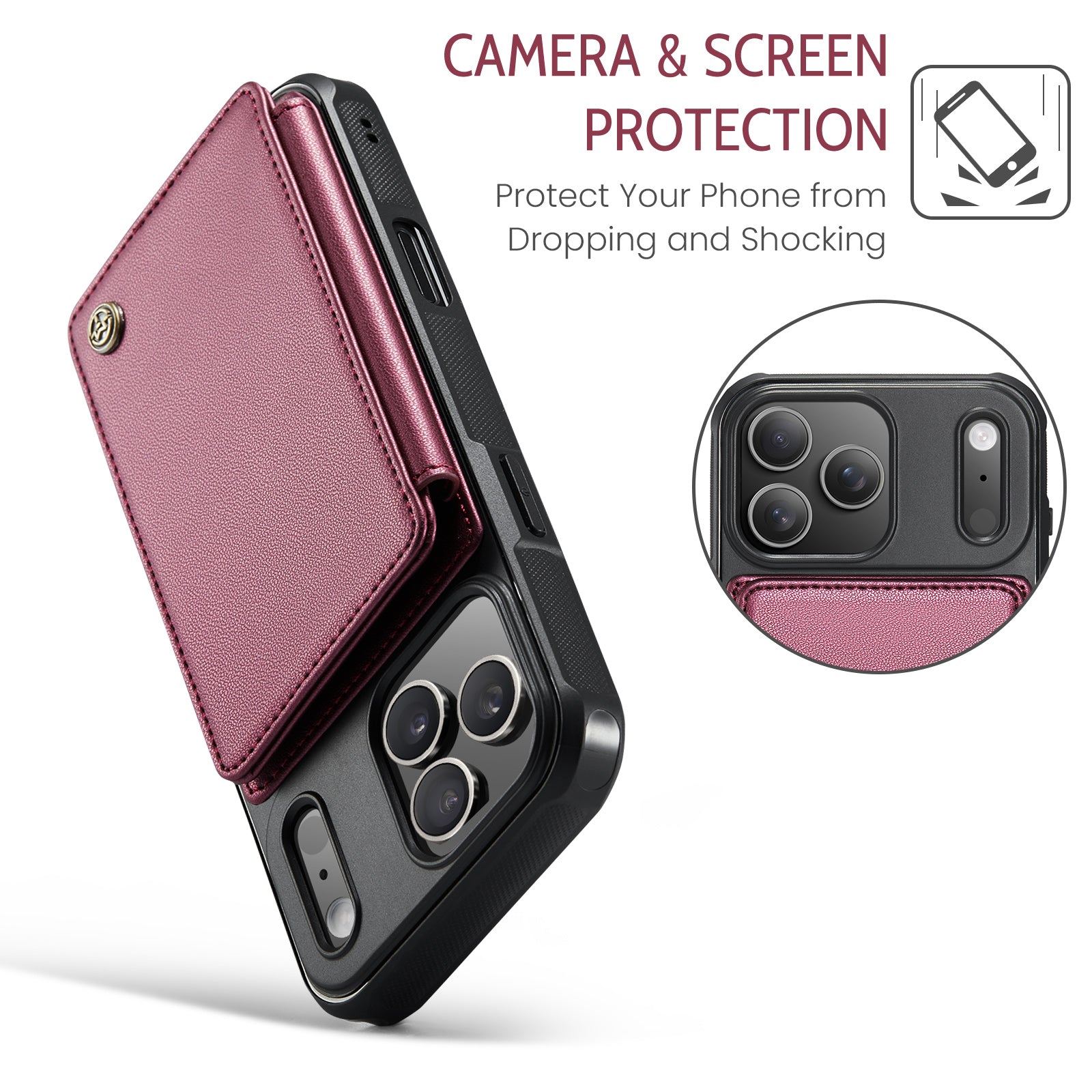 CASEME For iPhone 18 Pro / 17 Pro Case with RFID Blocking 5 Card Slots  C22 Leather Back Cover