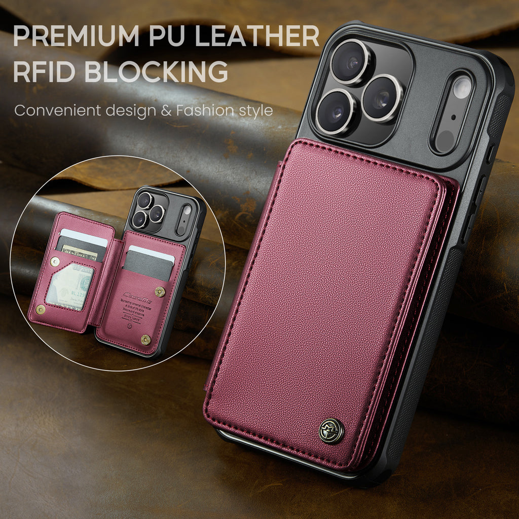 CASEME For iPhone 18 Pro / 17 Pro Case with RFID Blocking 5 Card Slots  C22 Leather Back Cover