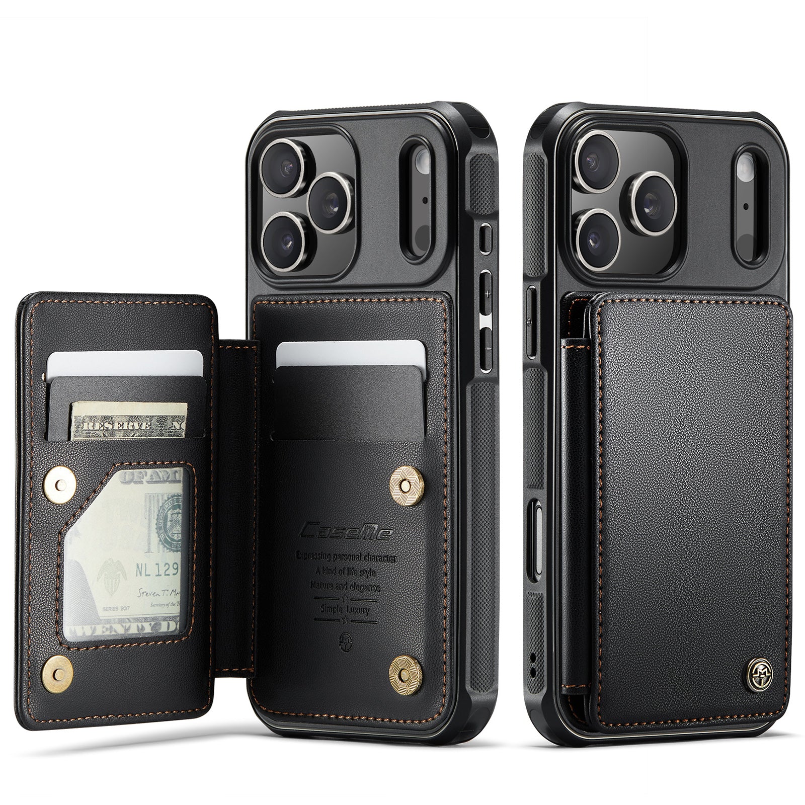 CASEME For iPhone 18 Pro / 17 Pro Case with RFID Blocking 5 Card Slots  C22 Leather Back Cover