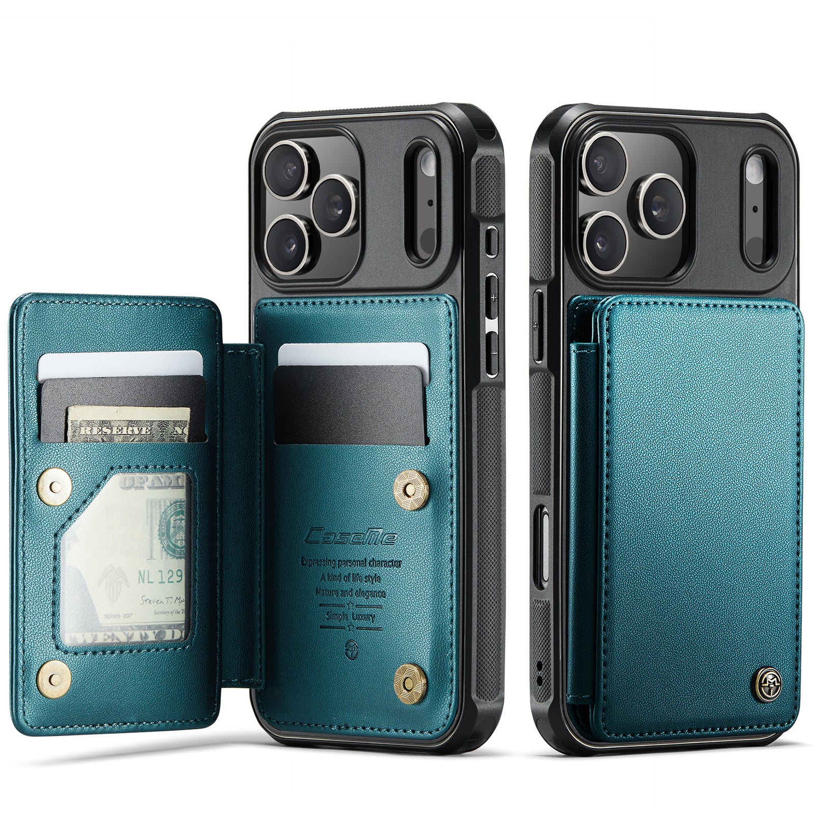 CASEME For iPhone 18 Pro / 17 Pro Case with RFID Blocking 5 Card Slots  C22 Leather Back Cover