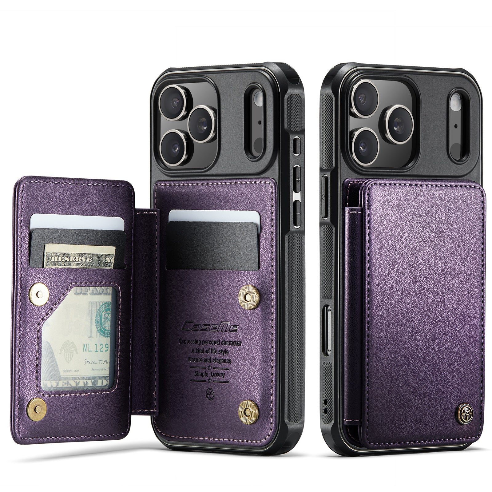 CASEME For iPhone 18 Pro / 17 Pro Case with RFID Blocking 5 Card Slots  C22 Leather Back Cover