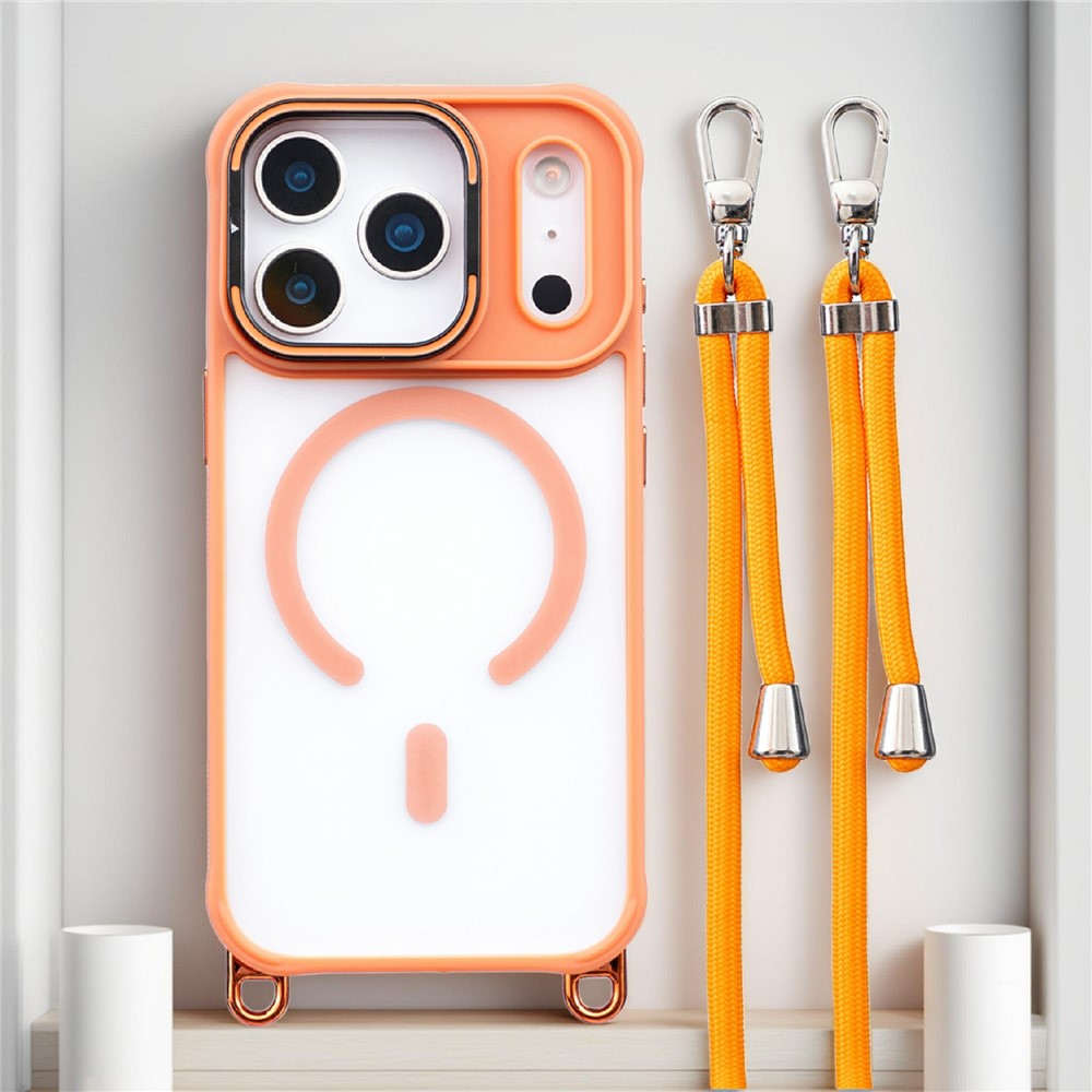 For iPhone 17 Pro Max Case Compatible with MagSafe PC TPU Phone Cover with Adjustable Lanyard / Camera Frame Kickstand