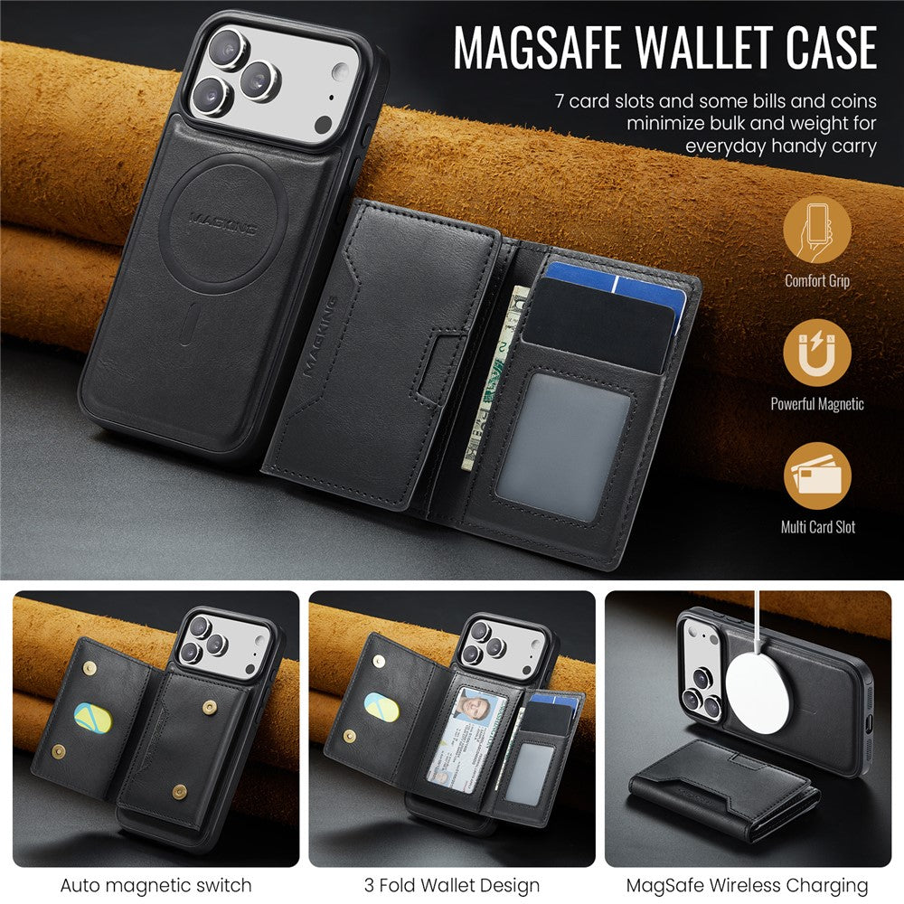 MAGKING K4 Series For iPhone 18 Pro Max / 17 Pro Max Case Compatible with MagSafe Detachable Wallet PU TPU PC Phone Cover