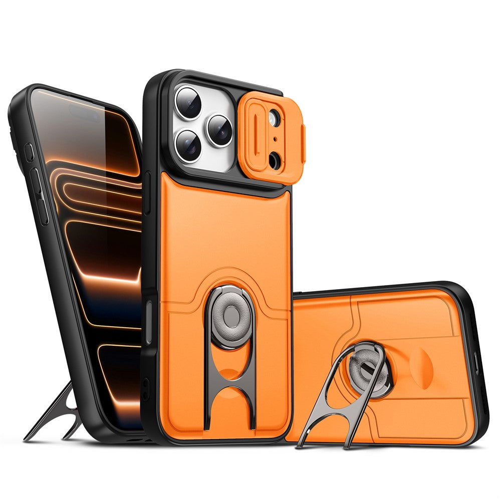 For iPhone 17 Pro Max Case with Slide Camera Cover Kickstand PC + TPU Protective Phone Shell