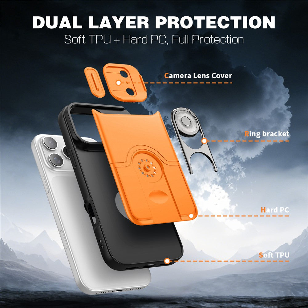 For iPhone 17 Pro Max Case with Slide Camera Cover Kickstand PC + TPU Protective Phone Shell