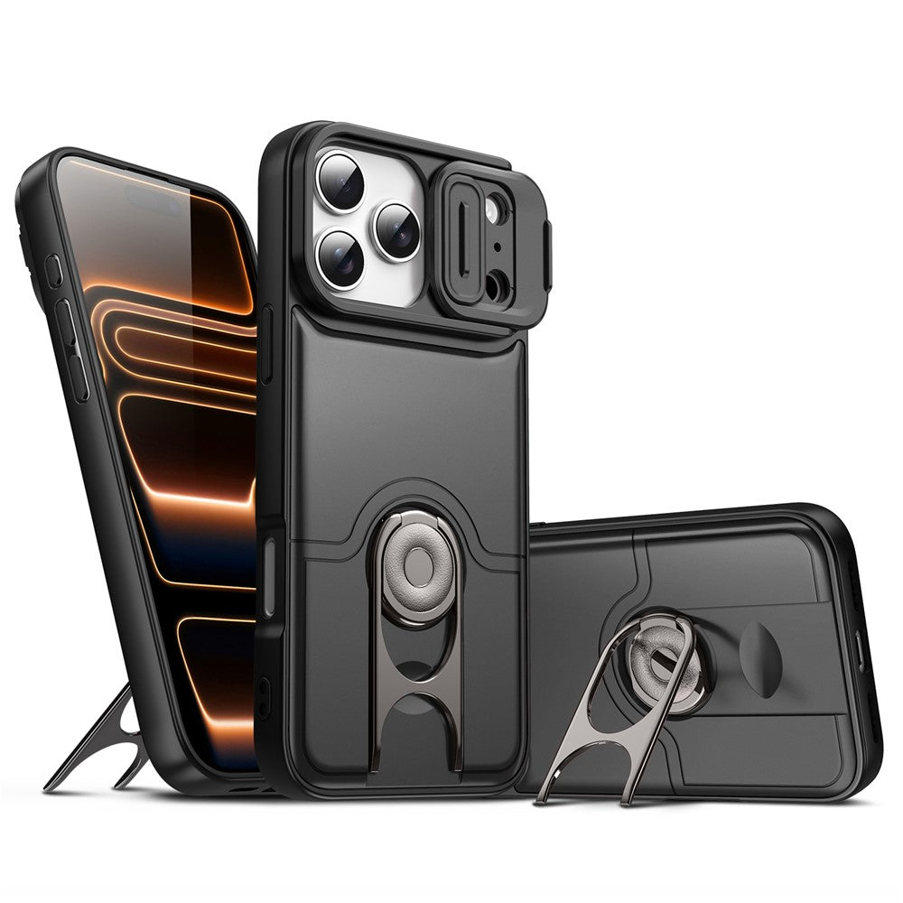 For iPhone 17 Pro Max Case with Slide Camera Cover Kickstand PC + TPU Protective Phone Shell