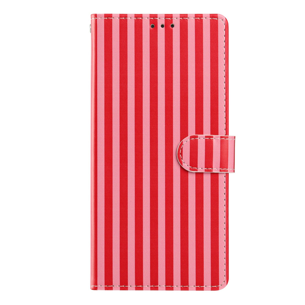 For iPhone 15 Pro Wallet Case Vintage Stripes Leather Stand Flip Phone Cover with Wrist Strap
