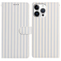 For iPhone 15 Pro Wallet Case Vintage Stripes Leather Stand Flip Phone Cover with Wrist Strap