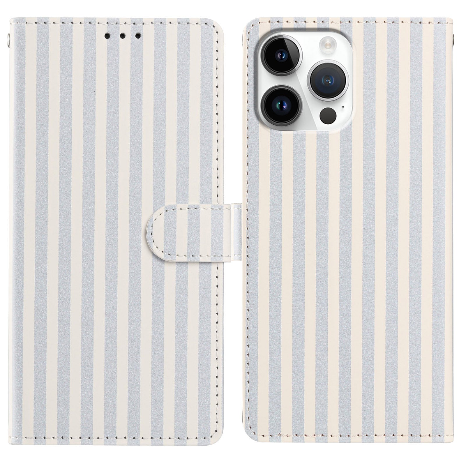 For iPhone 15 Pro Wallet Case Vintage Stripes Leather Stand Flip Phone Cover with Wrist Strap