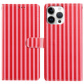 For iPhone 16 Pro Wallet Case Vintage Stripes Leather Stand Flip Phone Cover with Wrist Strap