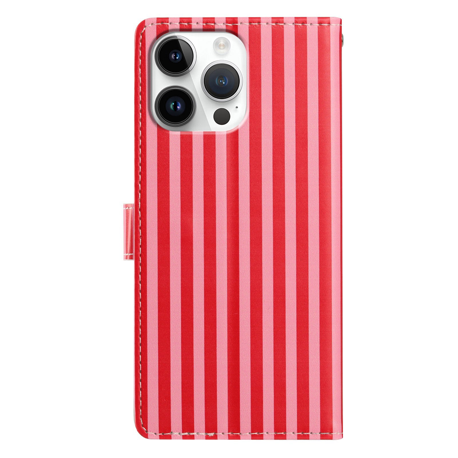 For iPhone 16 Pro Wallet Case Vintage Stripes Leather Stand Flip Phone Cover with Wrist Strap