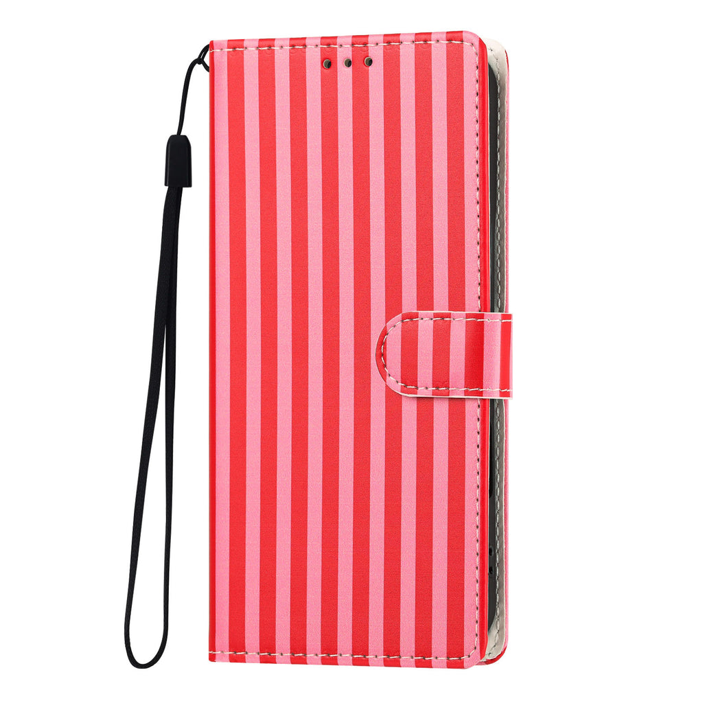 For iPhone 16 Pro Wallet Case Vintage Stripes Leather Stand Flip Phone Cover with Wrist Strap