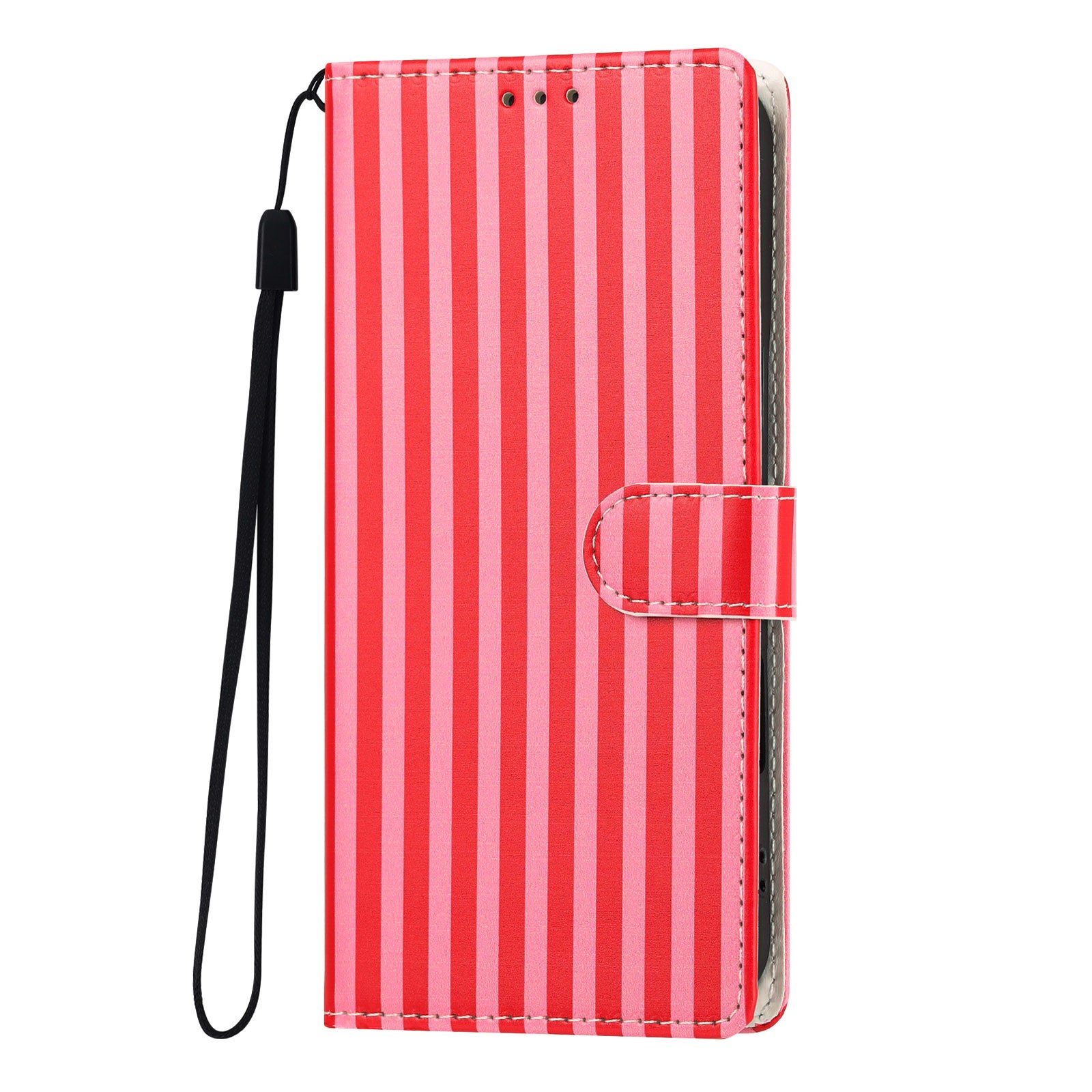 For iPhone 16 Pro Wallet Case Vintage Stripes Leather Stand Flip Phone Cover with Wrist Strap