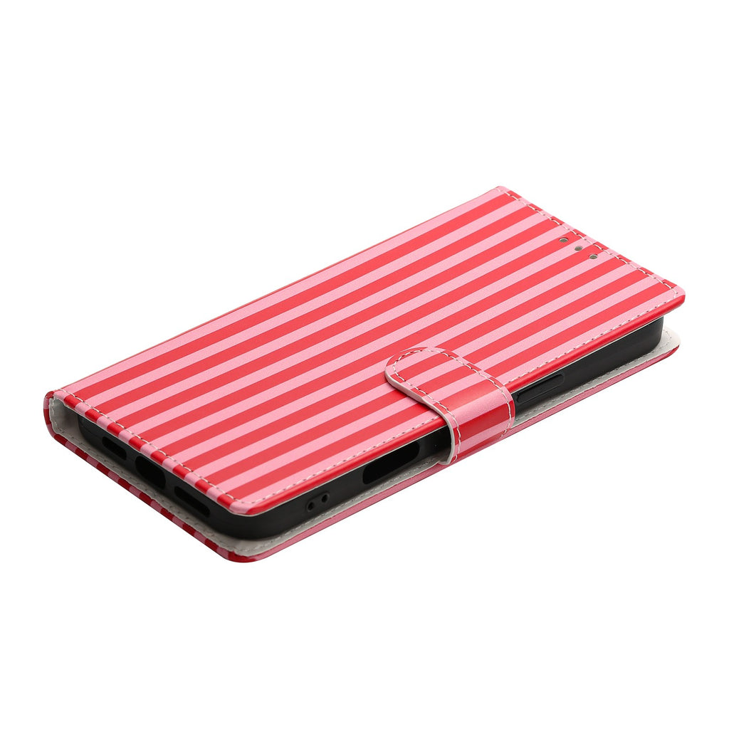 For iPhone 16 Pro Wallet Case Vintage Stripes Leather Stand Flip Phone Cover with Wrist Strap
