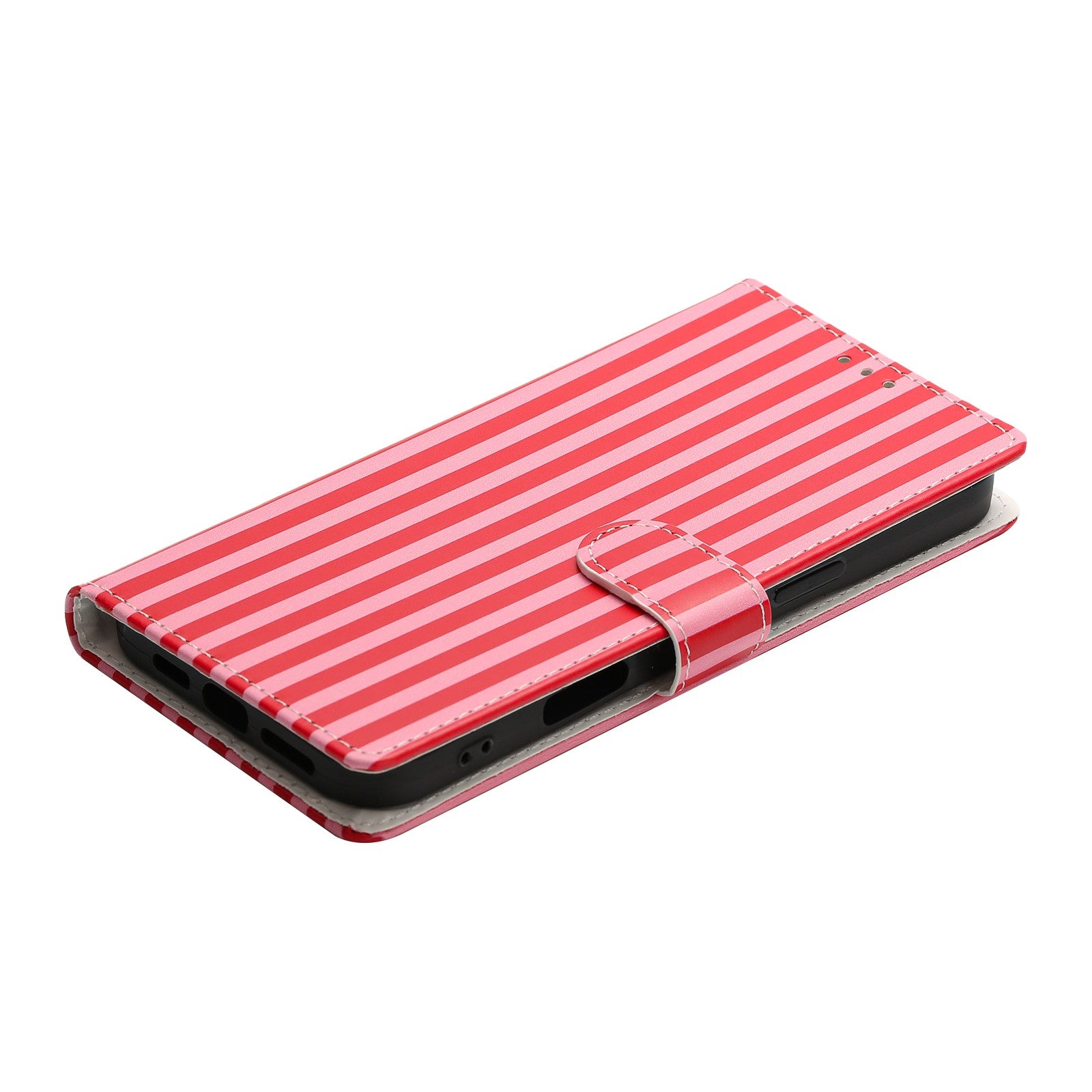 For iPhone 16 Pro Wallet Case Vintage Stripes Leather Stand Flip Phone Cover with Wrist Strap