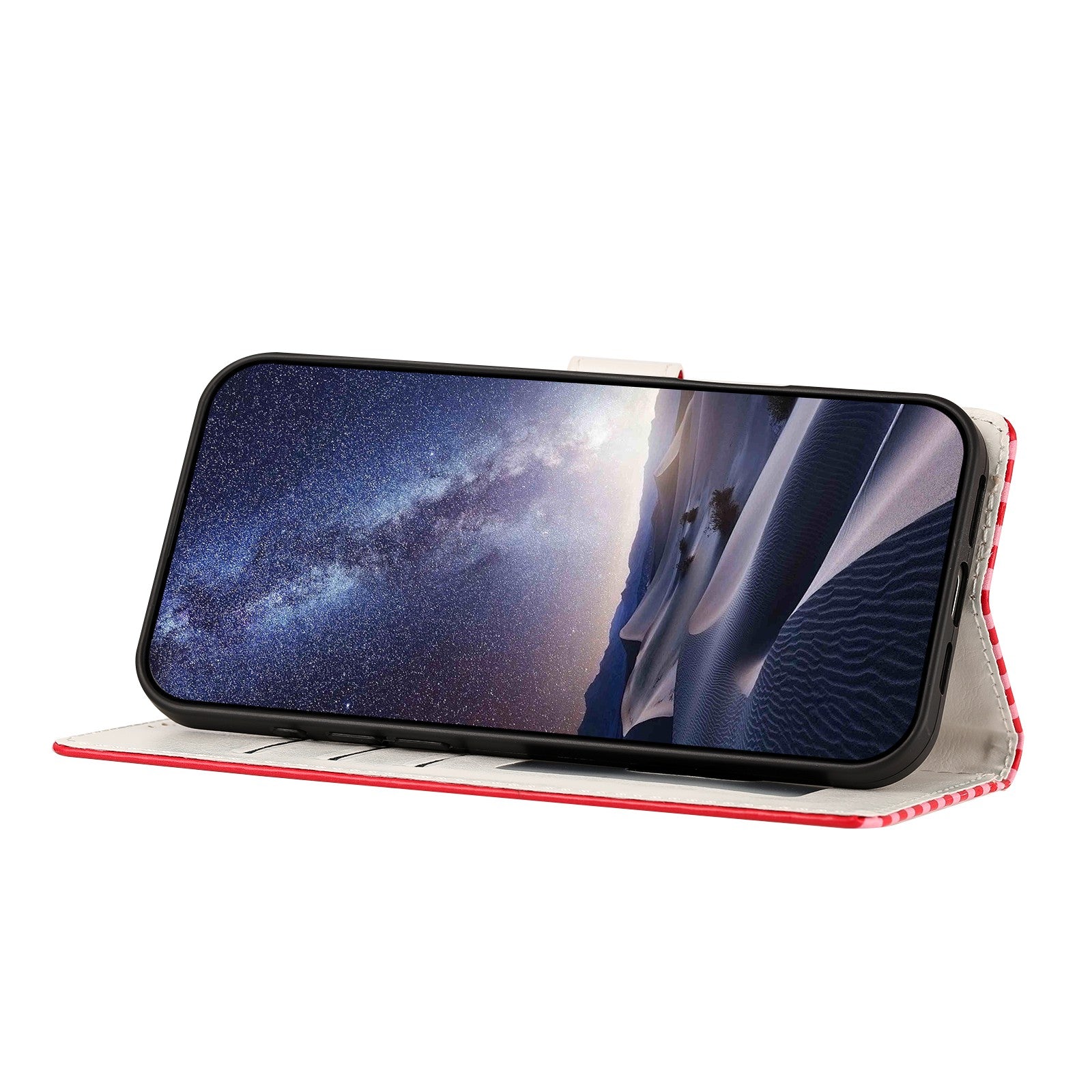 For iPhone 16 Pro Wallet Case Vintage Stripes Leather Stand Flip Phone Cover with Wrist Strap