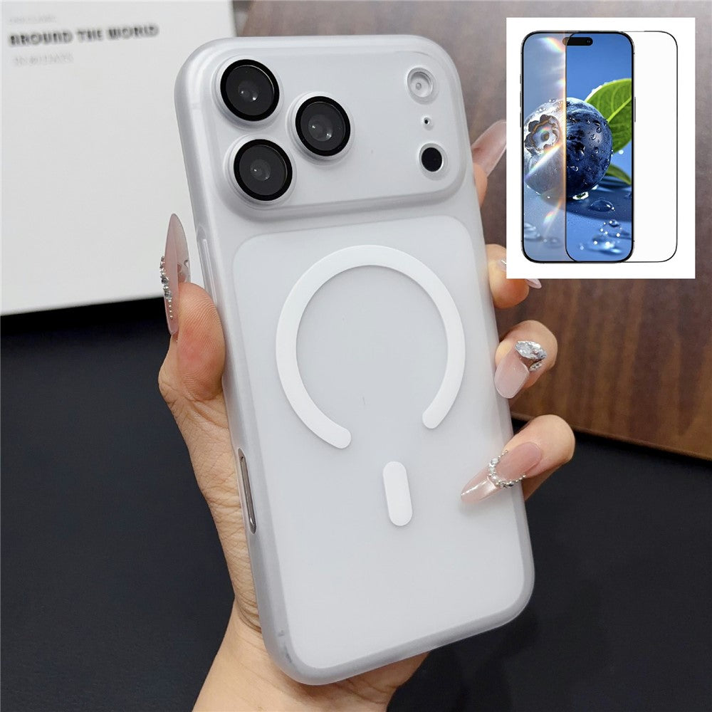 For iPhone 17 Pro Magnetic Case with Camera Lens Protector Matte PC Shockproof Phone Cover + Tempered Glass Screen Protector