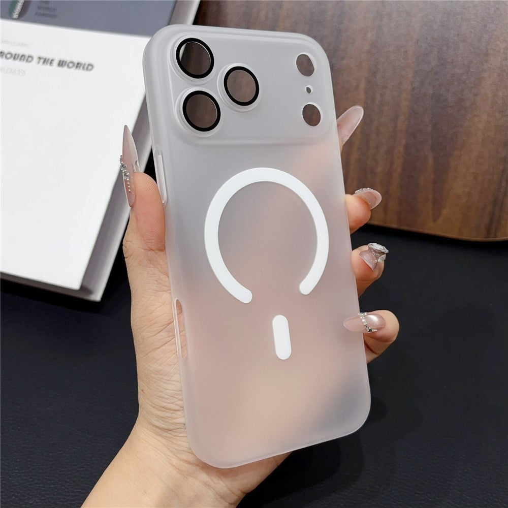 For iPhone 17 Pro Magnetic Case with Camera Lens Protector Matte PC Shockproof Phone Cover + Tempered Glass Screen Protector