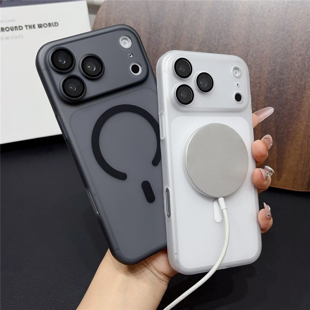 For iPhone 17 Pro Max Magnetic Case with Camera Lens Protector Matte PC Shockproof Phone Cover + Tempered Glass Screen Protector