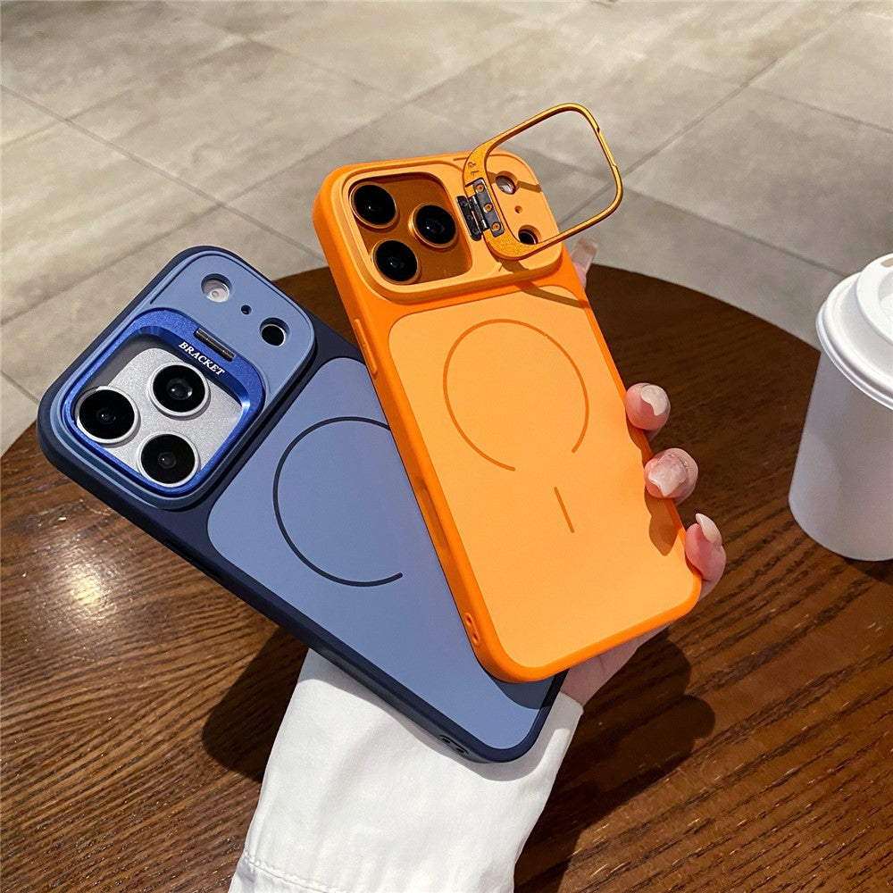 For iPhone 17 Pro Max Magnetic Case Hidden Camera Kickstand PC + TPU Phone Cover with Tempered Glass Screen Protector