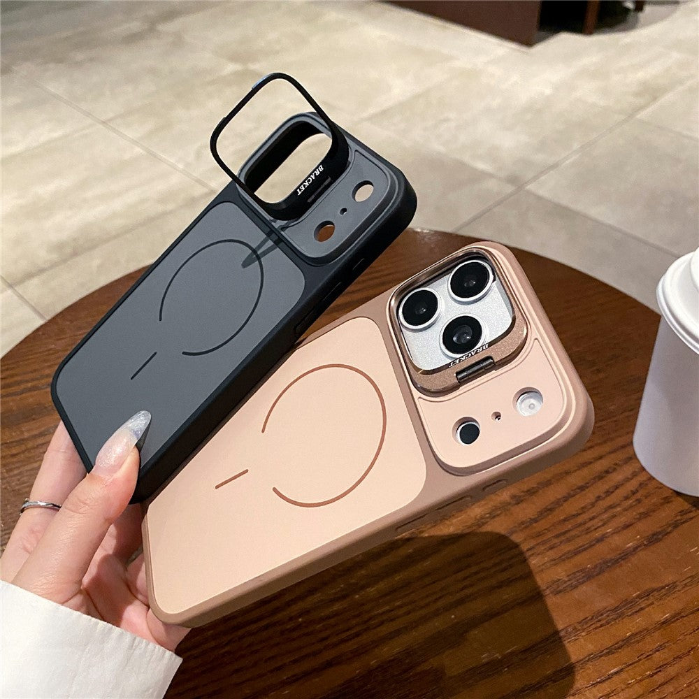 For iPhone 17 Pro Magnetic Case Hidden Camera Kickstand PC + TPU Phone Cover with Tempered Glass Screen Protector