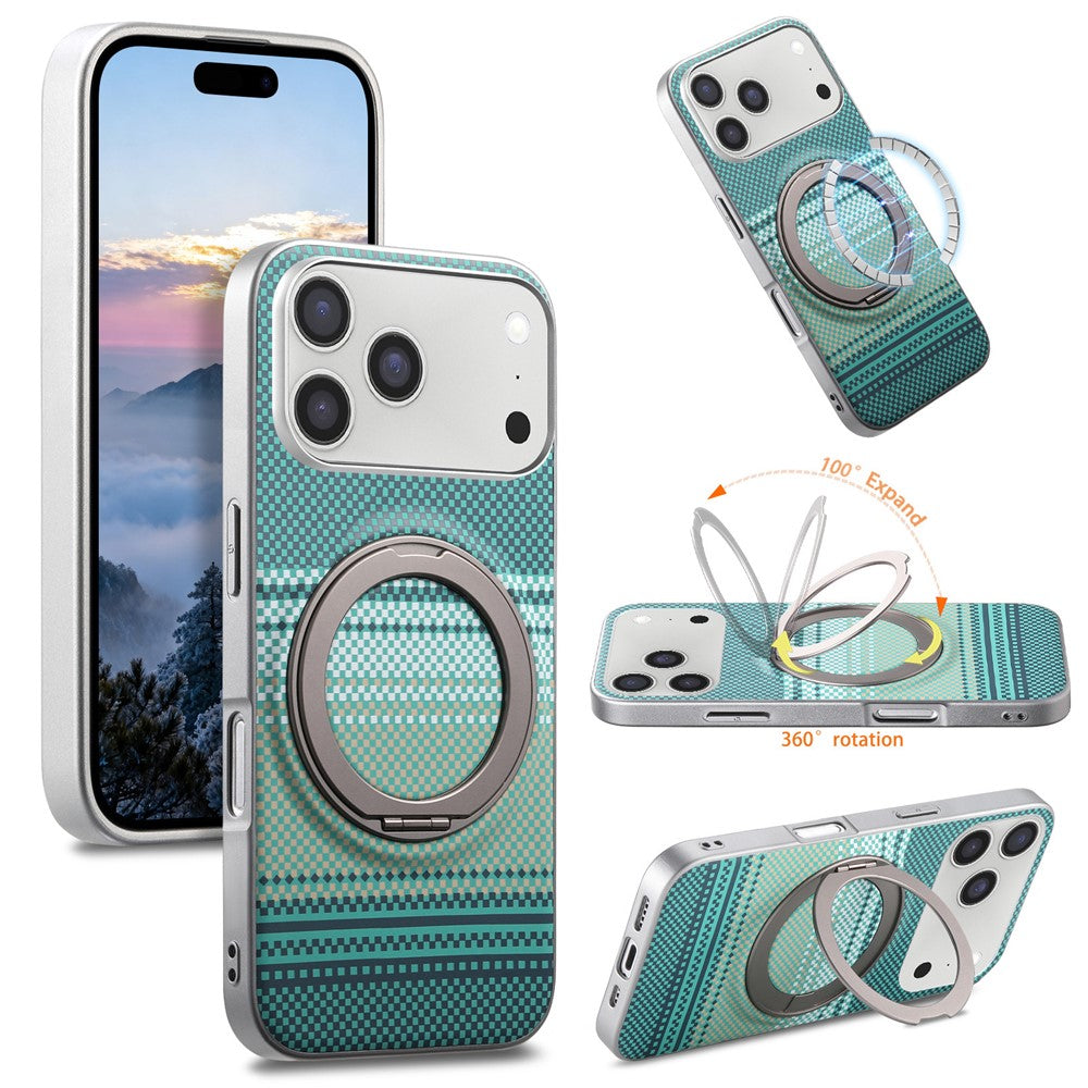 For iPhone 17 Pro Case Magnetic Kickstand PU Leather + PC + TPU Gradient Phone Cover