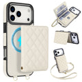 For iPhone 17 Pro Max Magnetic Case Detachable Card Holder Kickstand PU Leather Phone Back Cover with Wrist Strap + Long Strap