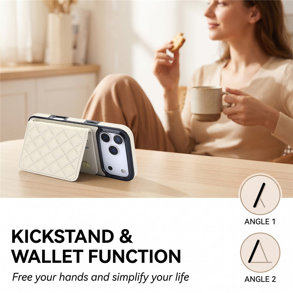 For iPhone 17 Pro Max Magnetic Case Detachable Card Holder Kickstand PU Leather Phone Back Cover with Wrist Strap + Long Strap