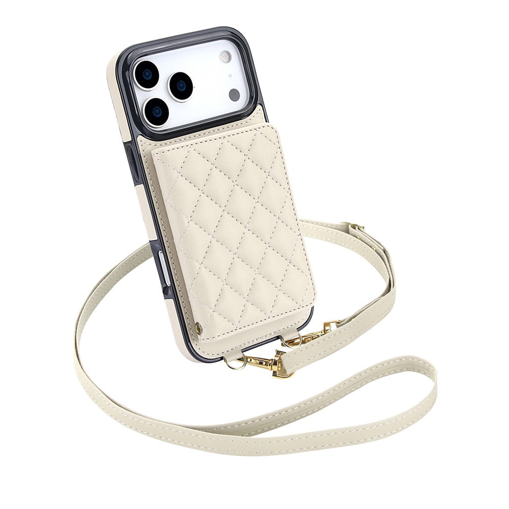 For iPhone 17 Pro Max Magnetic Case Detachable Card Holder Kickstand PU Leather Phone Back Cover with Wrist Strap + Long Strap