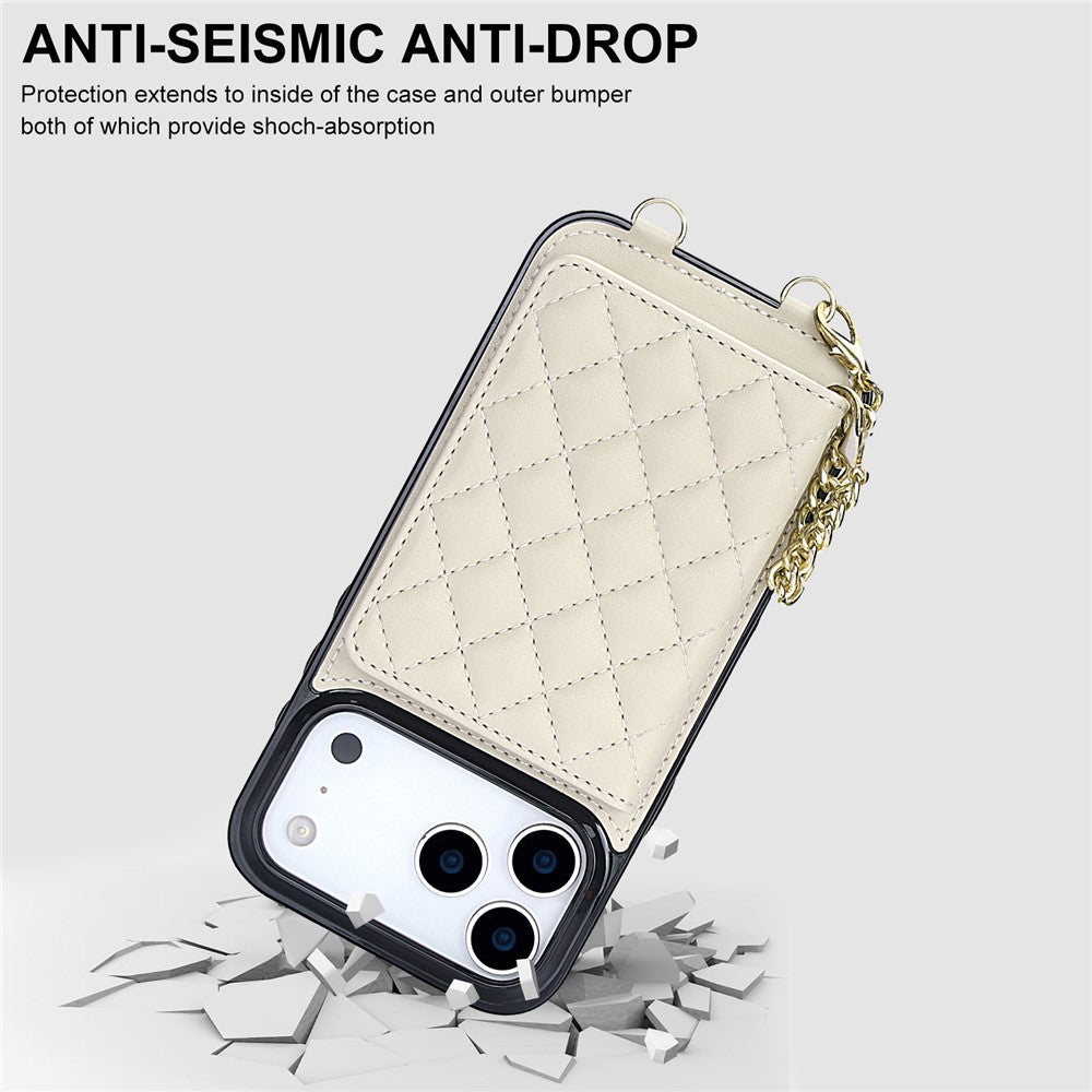 For iPhone 17 Pro Max Magnetic Case Detachable Card Holder Kickstand PU Leather Phone Back Cover with Wrist Strap + Long Strap