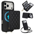 For iPhone 17 Pro Max Magnetic Case Detachable Card Holder Kickstand PU Leather Phone Back Cover with Wrist Strap + Long Strap
