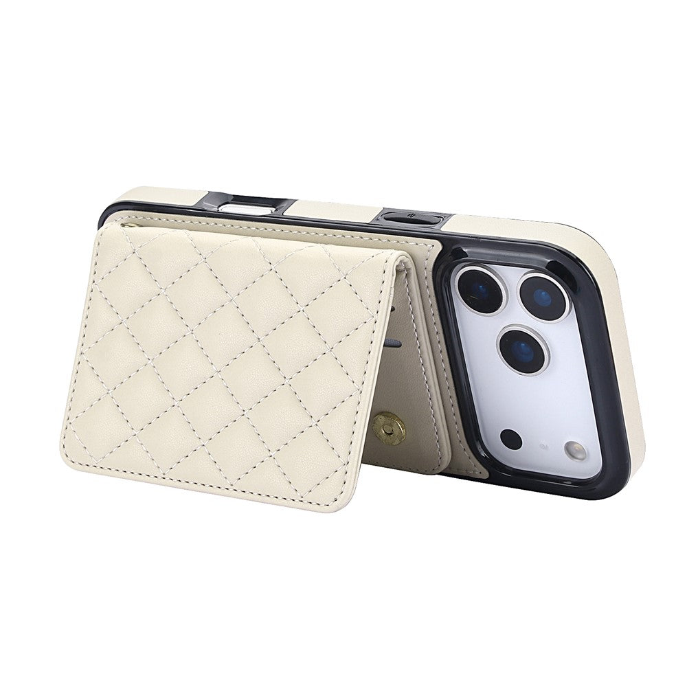 For iPhone 17 Pro Magnetic Case Detachable Card Holder Kickstand PU Leather Phone Back Cover with Wrist Strap + Long Strap
