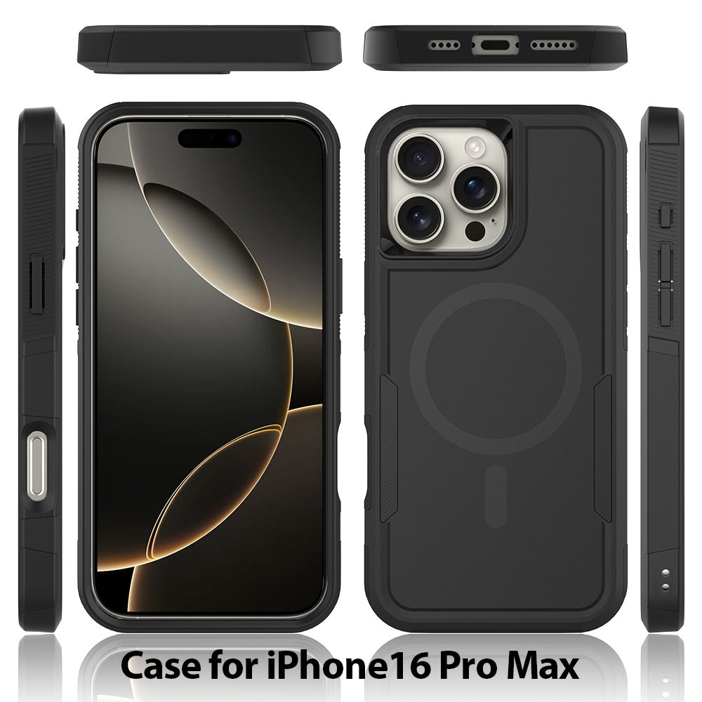 For iPhone 16 Pro Magnetic Case Dual Layer PC TPU Shockproof Phone Cover