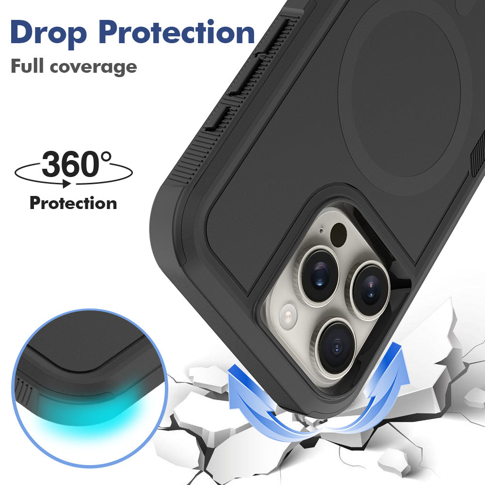 For iPhone 16 Pro Magnetic Case Dual Layer PC TPU Shockproof Phone Cover