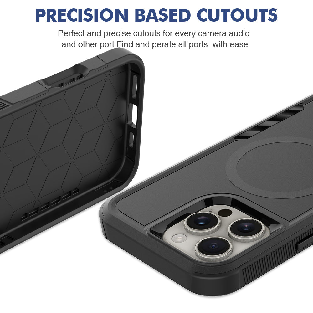 For iPhone 16 Pro Magnetic Case Dual Layer PC TPU Shockproof Phone Cover