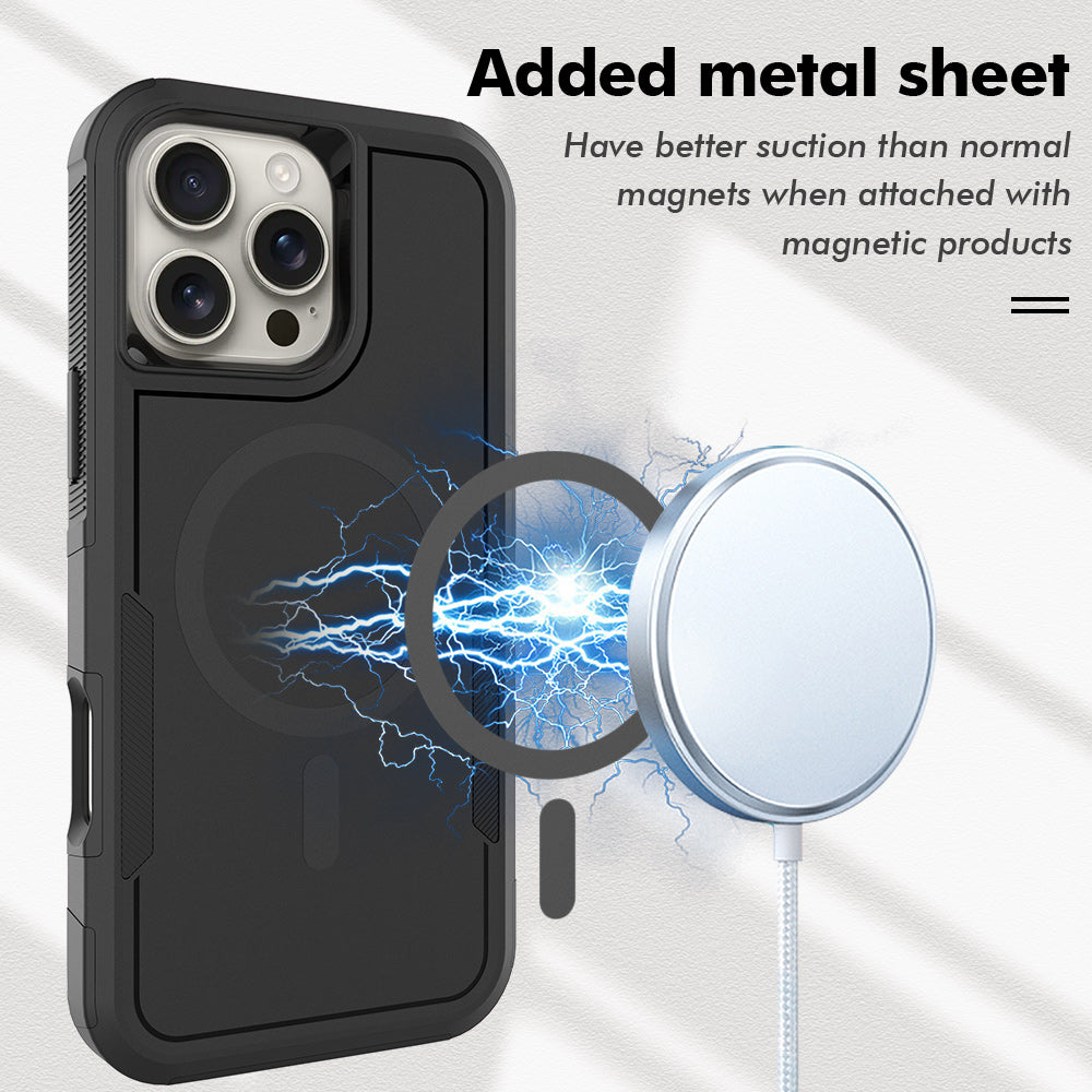 For iPhone 16 Pro Magnetic Case Dual Layer PC TPU Shockproof Phone Cover