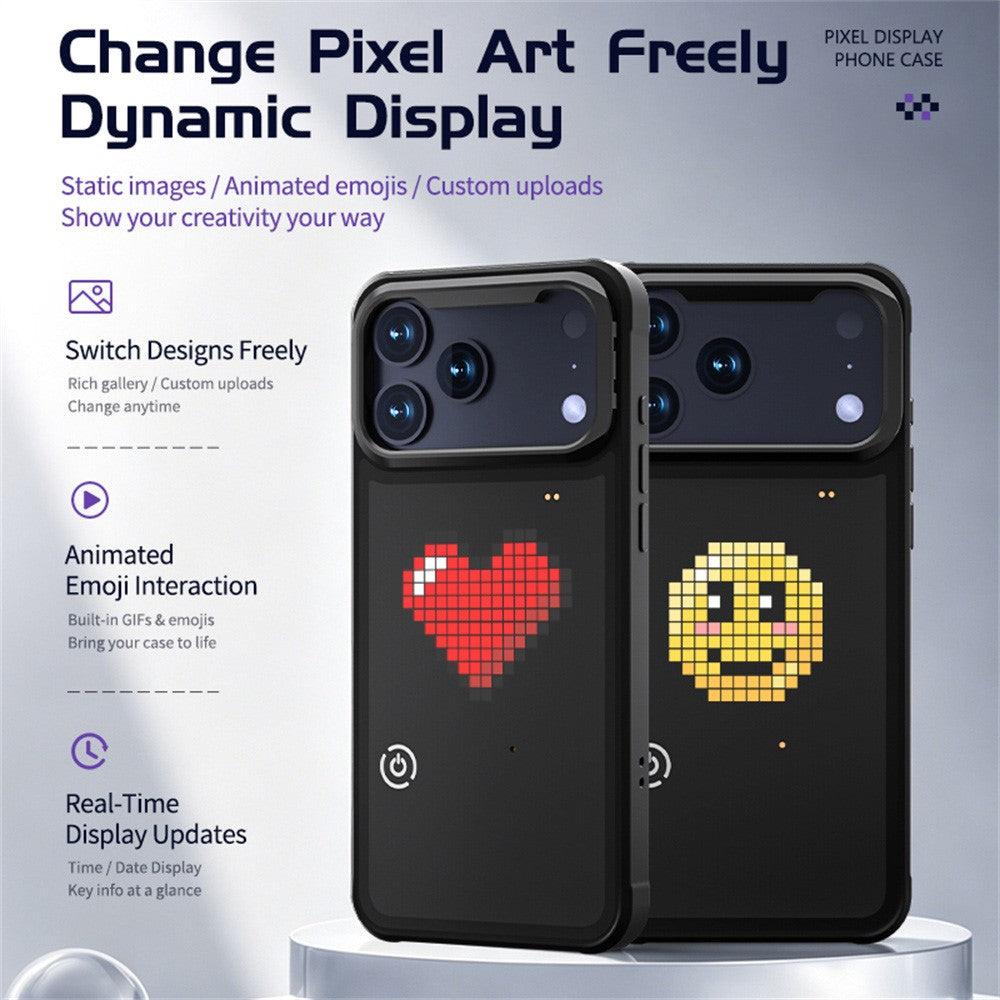 For iPhone 17 Pro Max Customizable LED Pixel Display Phone Case with 16x16 Screen Music Rhythm Sync PC+TPU Cover