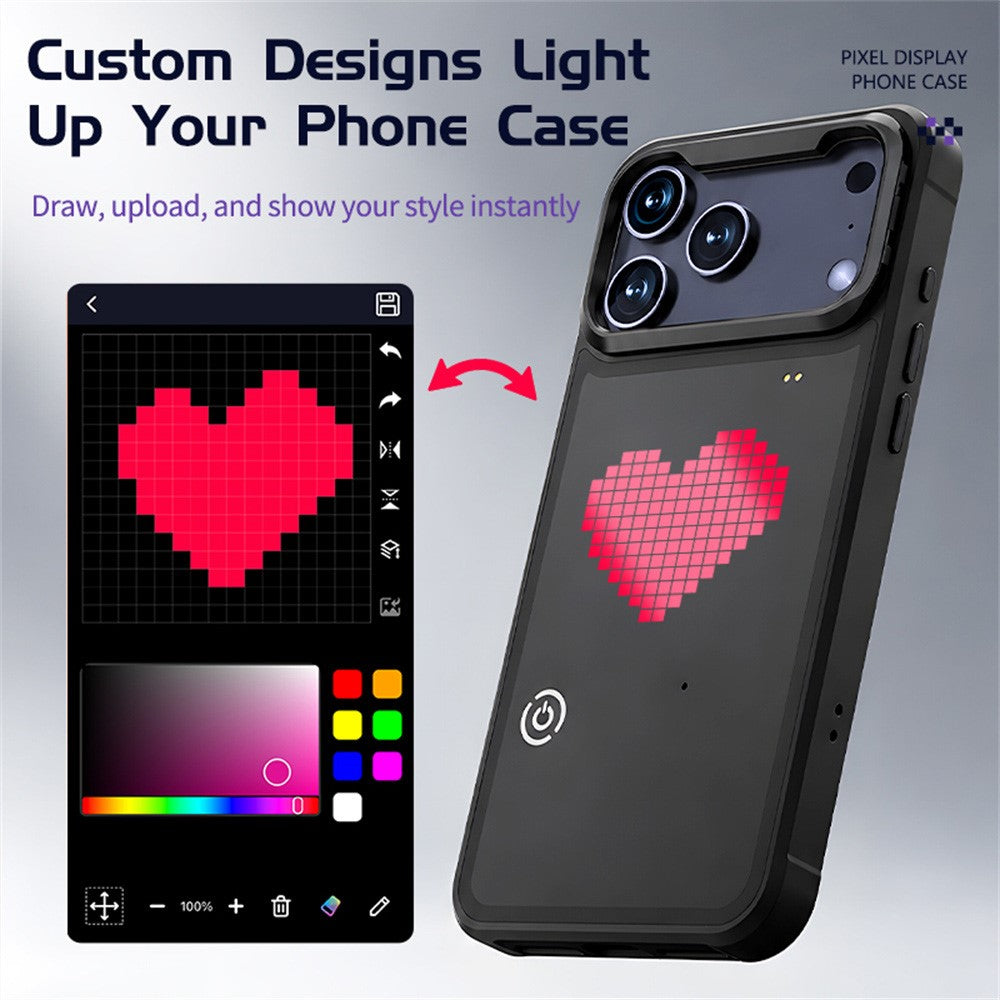 For iPhone 17 Pro Max Customizable LED Pixel Display Phone Case with 16x16 Screen Music Rhythm Sync PC+TPU Cover