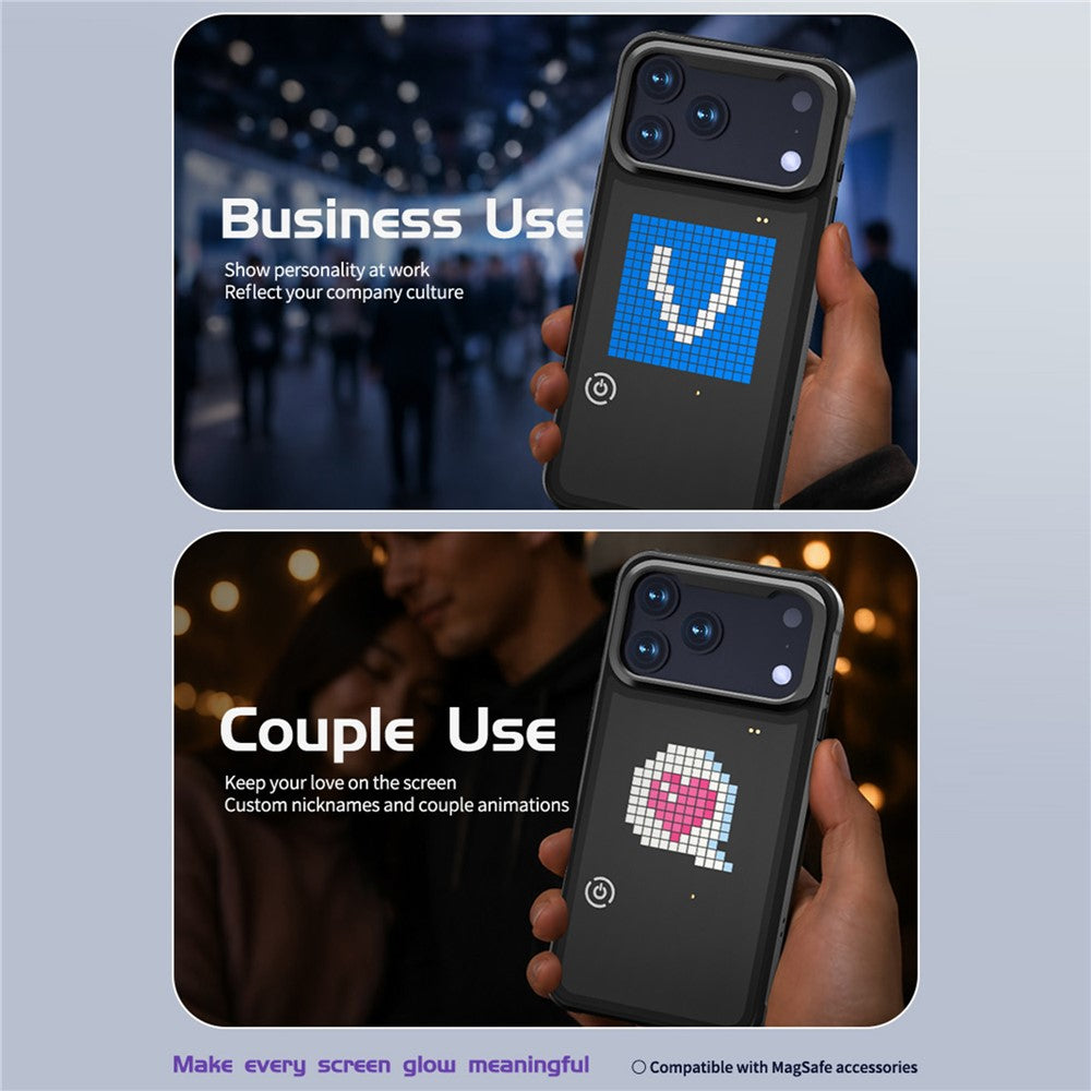 For iPhone 17 Pro Max Customizable LED Pixel Display Phone Case with 16x16 Screen Music Rhythm Sync PC+TPU Cover