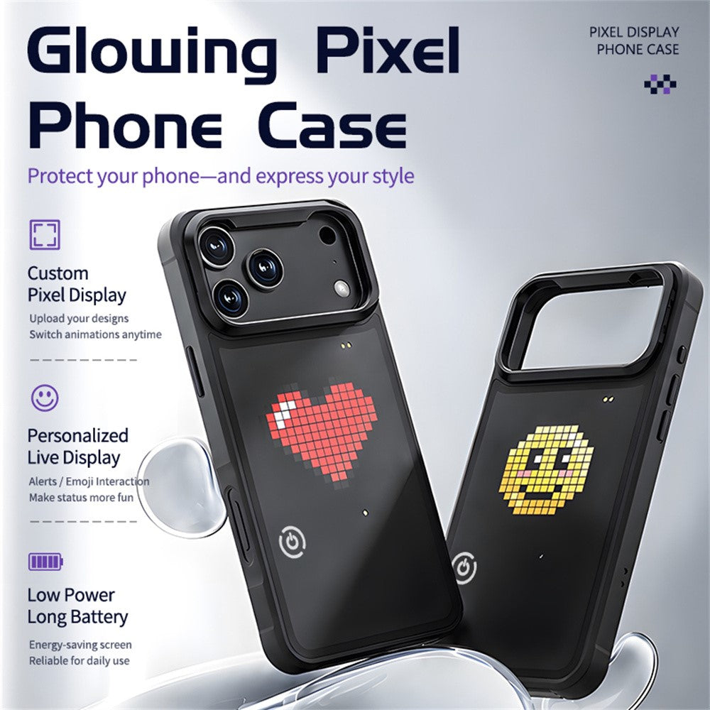 For iPhone 17 Pro LED Pixel Case DIY Animated Custom Screen Phone Cover with Foldable Kickstand