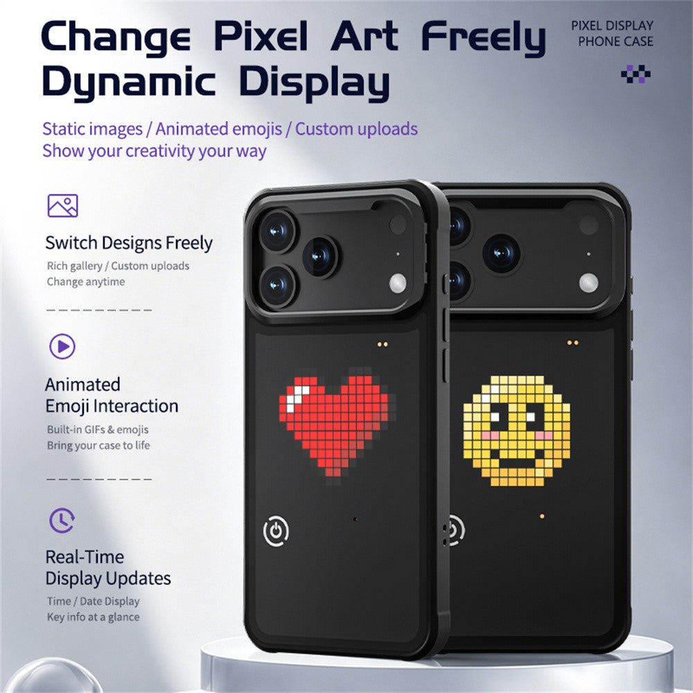 For iPhone 17 Pro LED Pixel Case DIY Animated Custom Screen Phone Cover with Foldable Kickstand