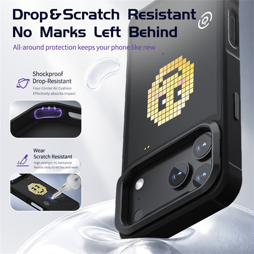 For iPhone 17 Pro LED Pixel Case DIY Animated Custom Screen Phone Cover with Foldable Kickstand
