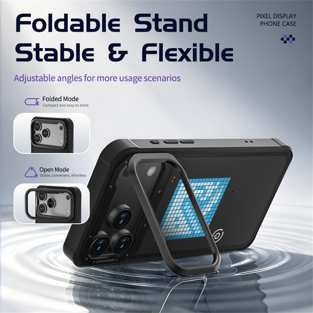 For iPhone 17 Pro LED Pixel Case DIY Animated Custom Screen Phone Cover with Foldable Kickstand