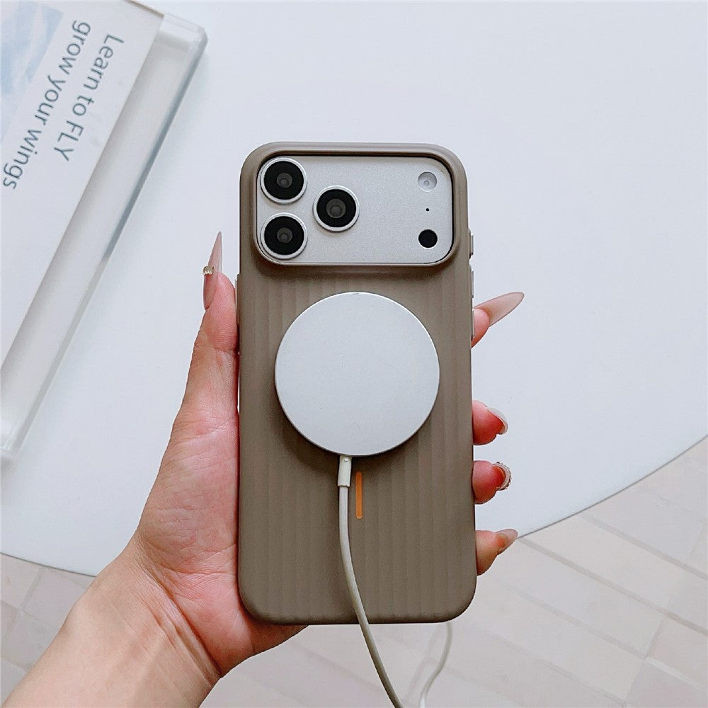 For iPhone 17 Pro Max Magnetic Case Corrugated Texture Hard PC Phone Protective Cover