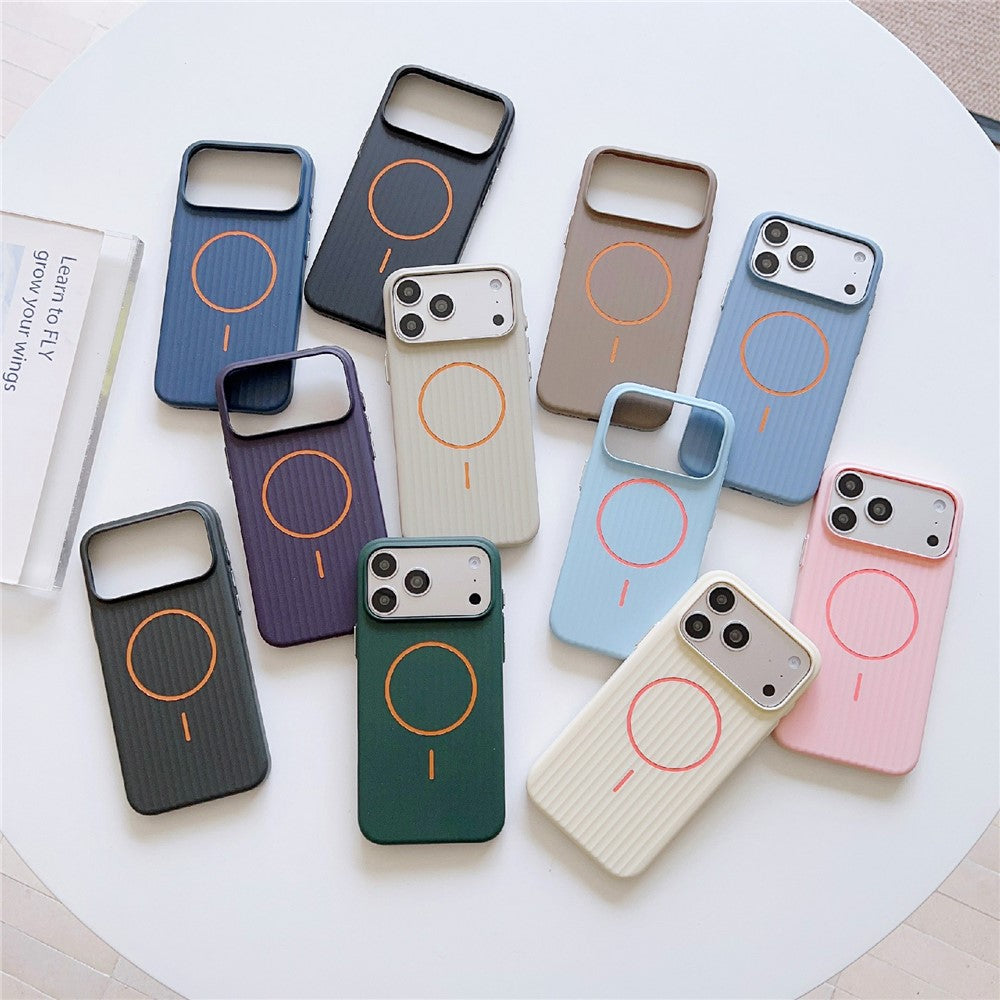 For iPhone 17 Pro Max Magnetic Case Corrugated Texture Hard PC Phone Protective Cover