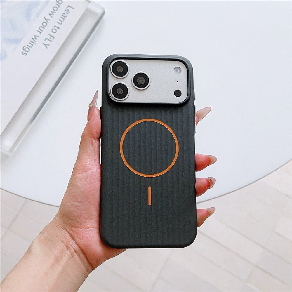 For iPhone 17 Pro Max Magnetic Case Corrugated Texture Hard PC Phone Protective Cover