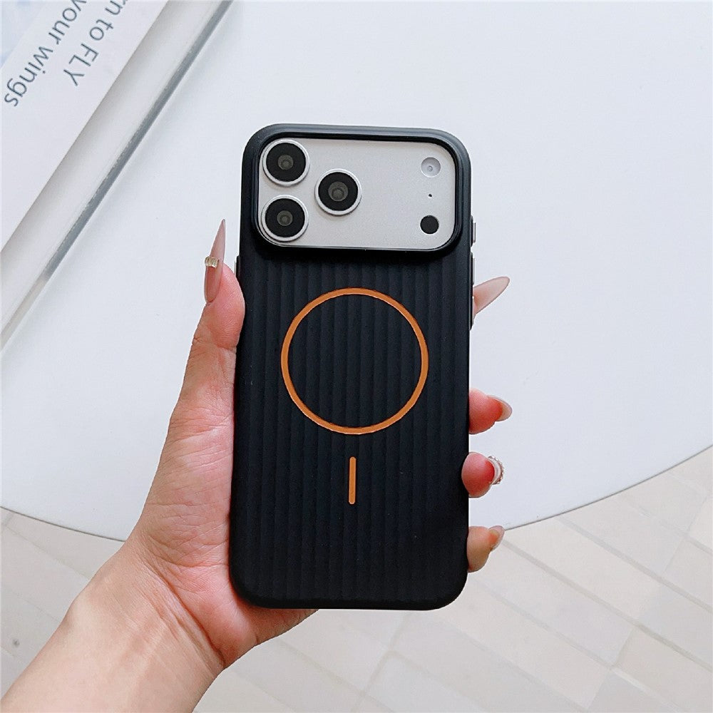 For iPhone 17 Pro Max Magnetic Case Corrugated Texture Hard PC Phone Protective Cover