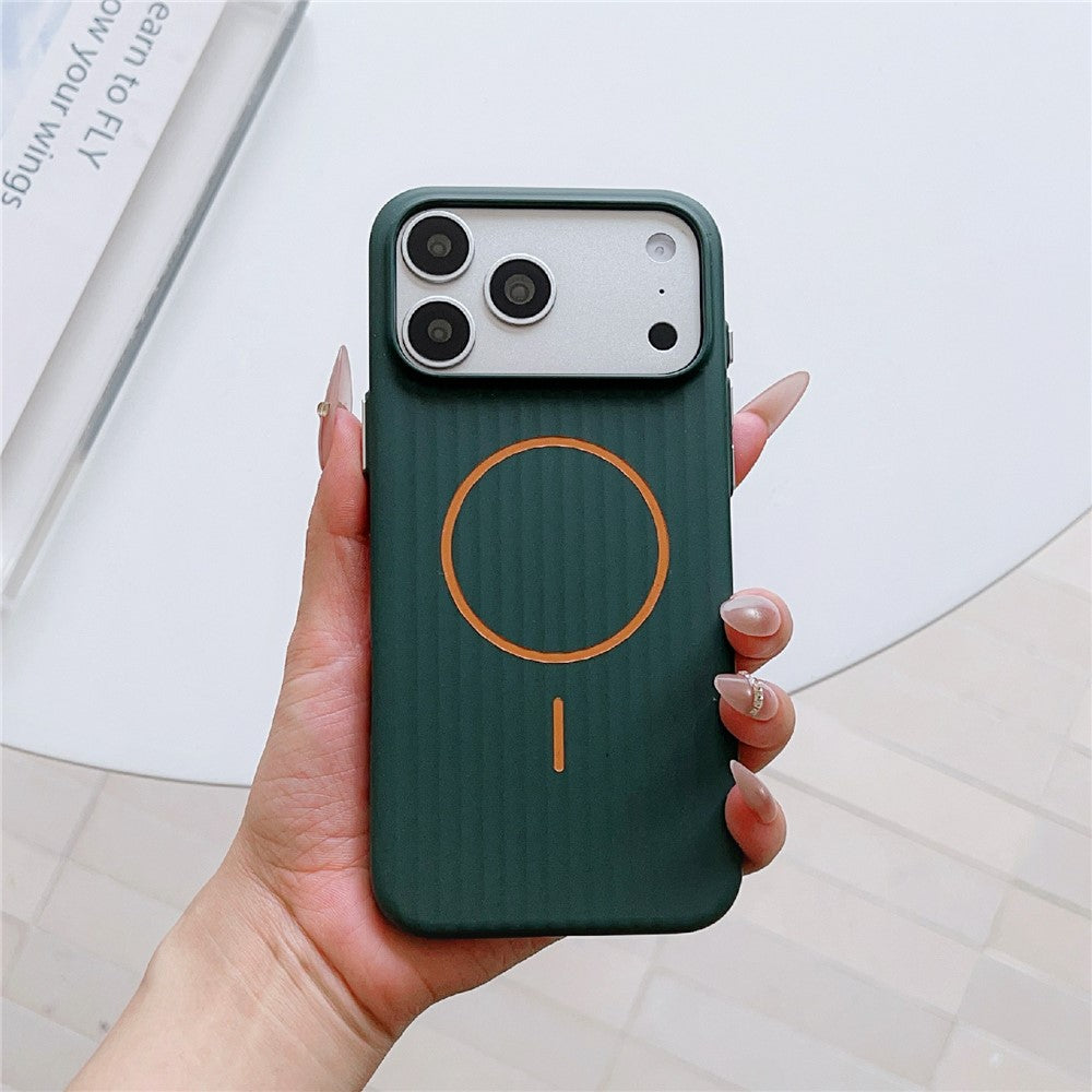 For iPhone 17 Pro Max Magnetic Case Corrugated Texture Hard PC Phone Protective Cover