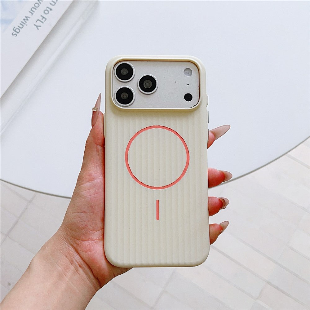 For iPhone 17 Pro Max Magnetic Case Corrugated Texture Hard PC Phone Protective Cover